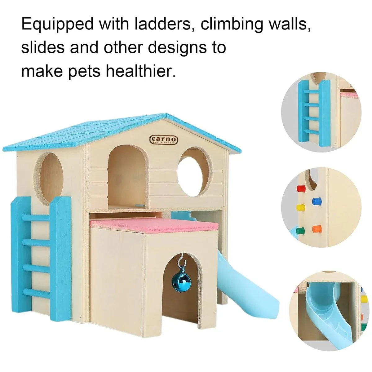 Wooden Luxury Hamster Villa Escape House Fun Nest Pet Home for Small Animals - Blue V528-HAMSTER-HUT-BLUE-622127