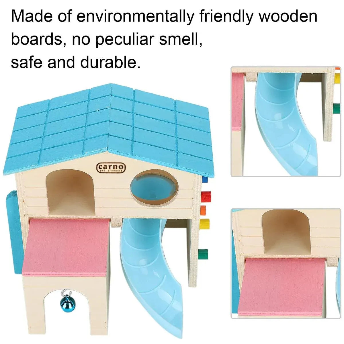 Wooden Luxury Hamster Villa Escape House Fun Nest Pet Home for Small Animals - Blue V528-HAMSTER-HUT-BLUE-622127