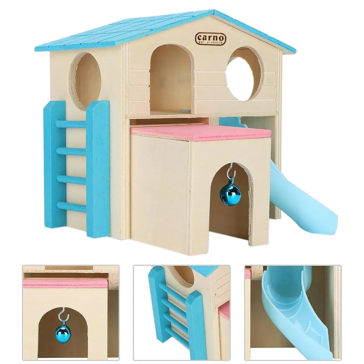 Wooden Luxury Hamster Villa Escape House Fun Nest Pet Home for Small Animals - Blue V528-HAMSTER-HUT-BLUE-622127