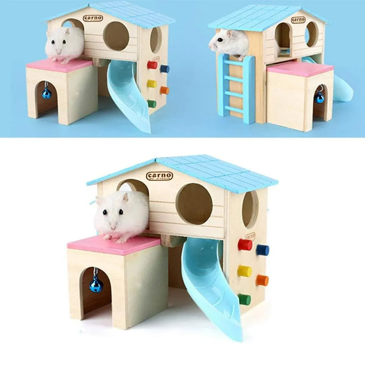 Wooden Luxury Hamster Villa Escape House Fun Nest Pet Home for Small Animals - Blue V528-HAMSTER-HUT-BLUE-622127