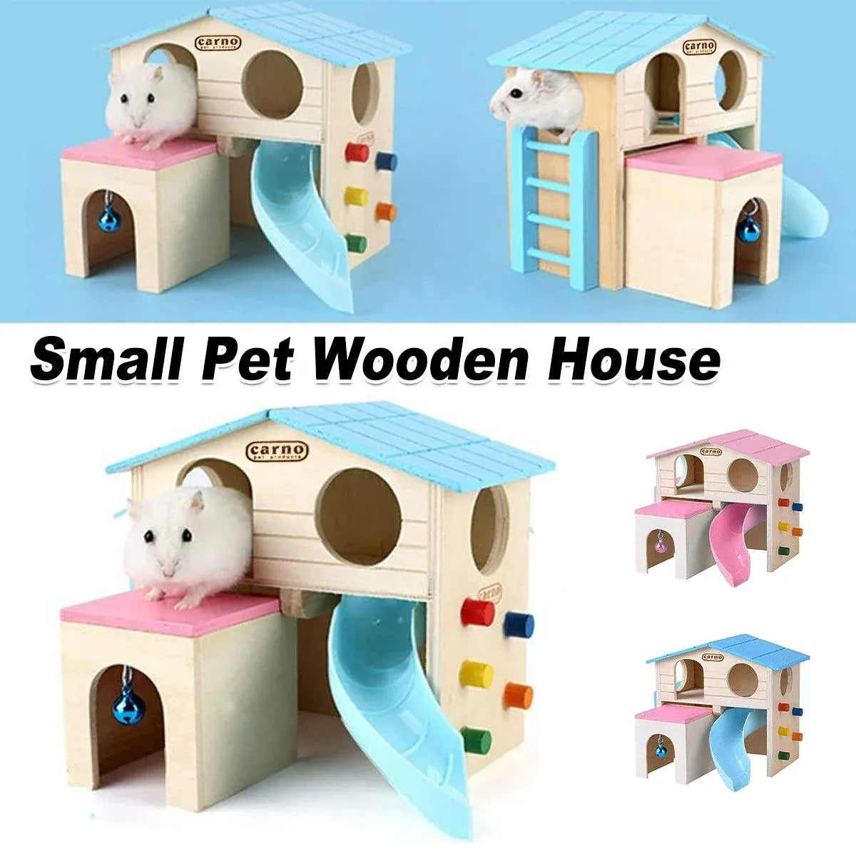 Wooden Luxury Hamster Villa Escape House Fun Nest Pet Home for Small Animals - Pink V528-HAMSTER-HUT-PINK-770894