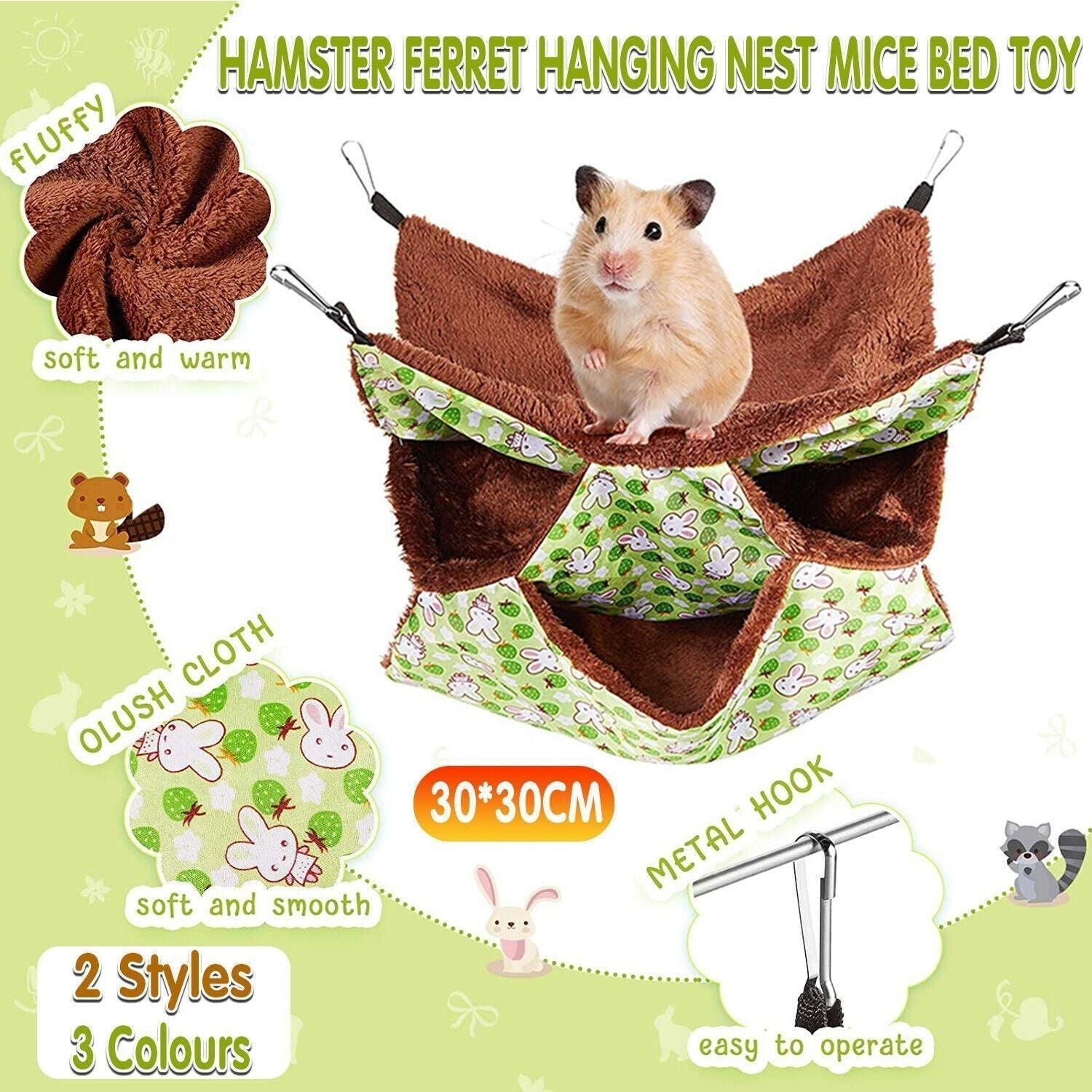 Hanging Hammock Nest Bed for Hamster Guinea Pig Ferret Rat Mice Cage Warmer Toy - Pink Rabbit V528-HAMSTERHAMMOCK-PINKRABBIT-68836