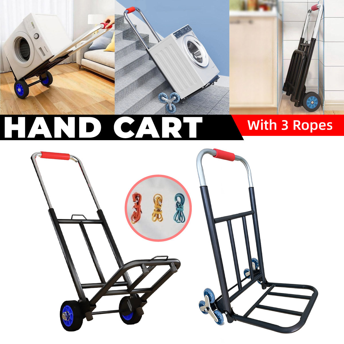 Folding Hand Trolley Heavy Duty Solid Wheel or Stair Climber Tri Wheel for Moving - Stair Climber V528-HAND-CART-867967