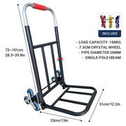 Folding Hand Trolley Heavy Duty Solid Wheel or Stair Climber Tri Wheel for Moving - Stair Climber V528-HAND-CART-867967