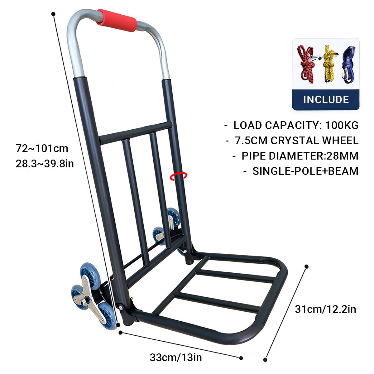Folding Hand Trolley Heavy Duty Solid Wheel or Stair Climber Tri Wheel for Moving - Stair Climber V528-HAND-CART-867967