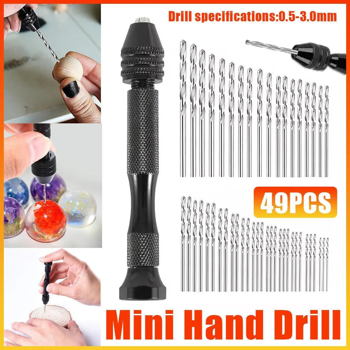 49pcs Mini Hand Drill Vise Hand Bits Twist Woodworking Set Precision Pin Tool V528-HAND-DRILL-49PCS-517951