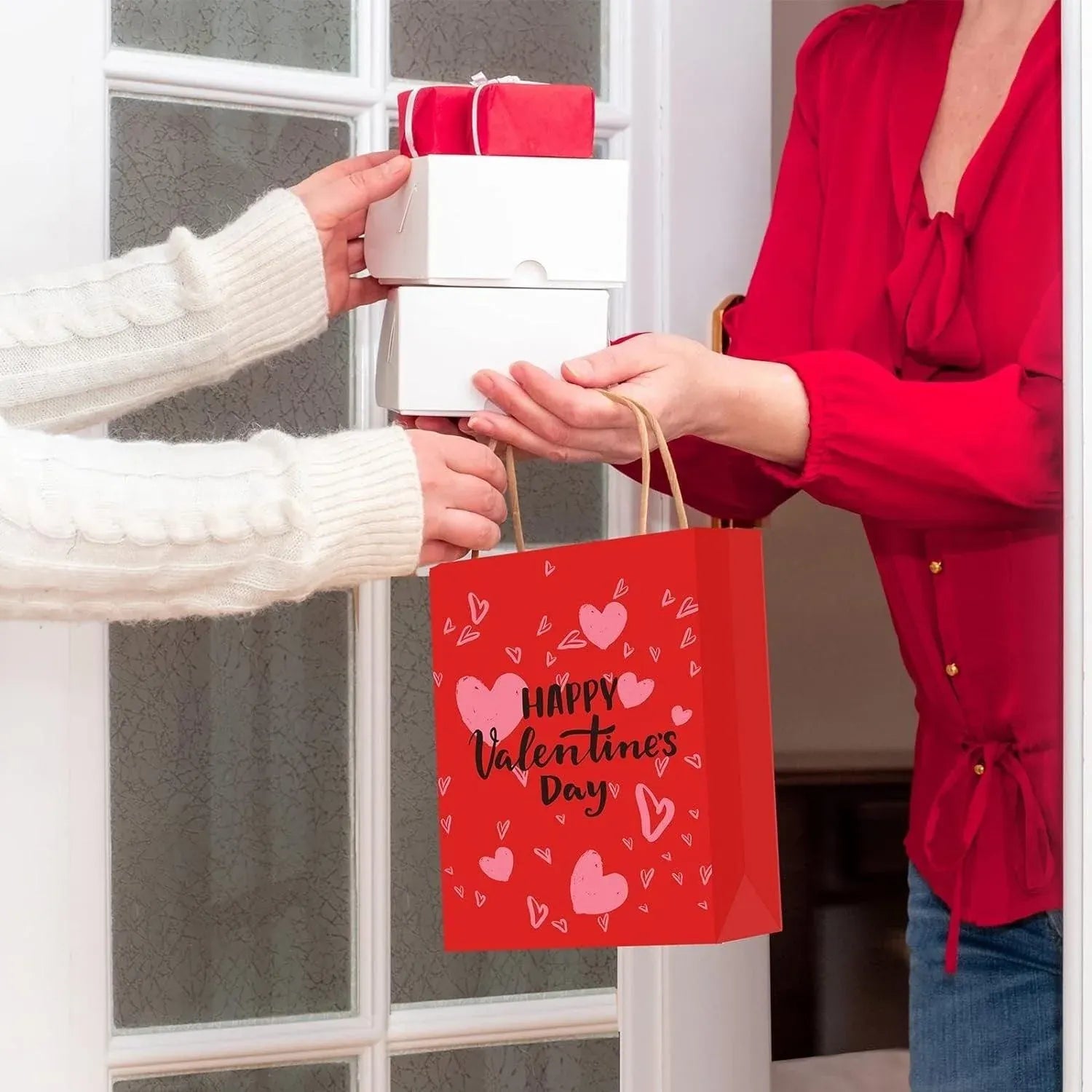 30x Valentines Day Love-Themed Tote Bag Elegant Kraft Paper Handbag Lightweight - Y168 V528-HANDBAG-30PCS-Y168-814528