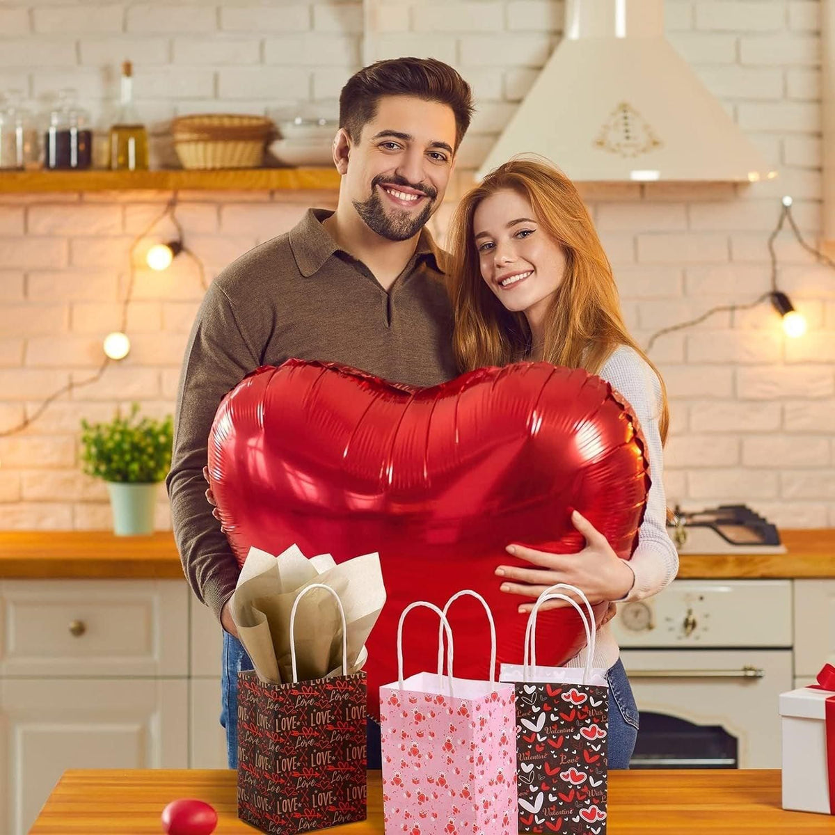 30x Valentines Day Love-Themed Tote Bag Elegant Kraft Paper Handbag Lightweight - Y168 V528-HANDBAG-30PCS-Y168-814528