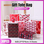 30x Valentines Day Love-Themed Tote Bag Elegant Kraft Paper Handbag Lightweight - Y169 V528-HANDBAG-30PCS-Y169-124528