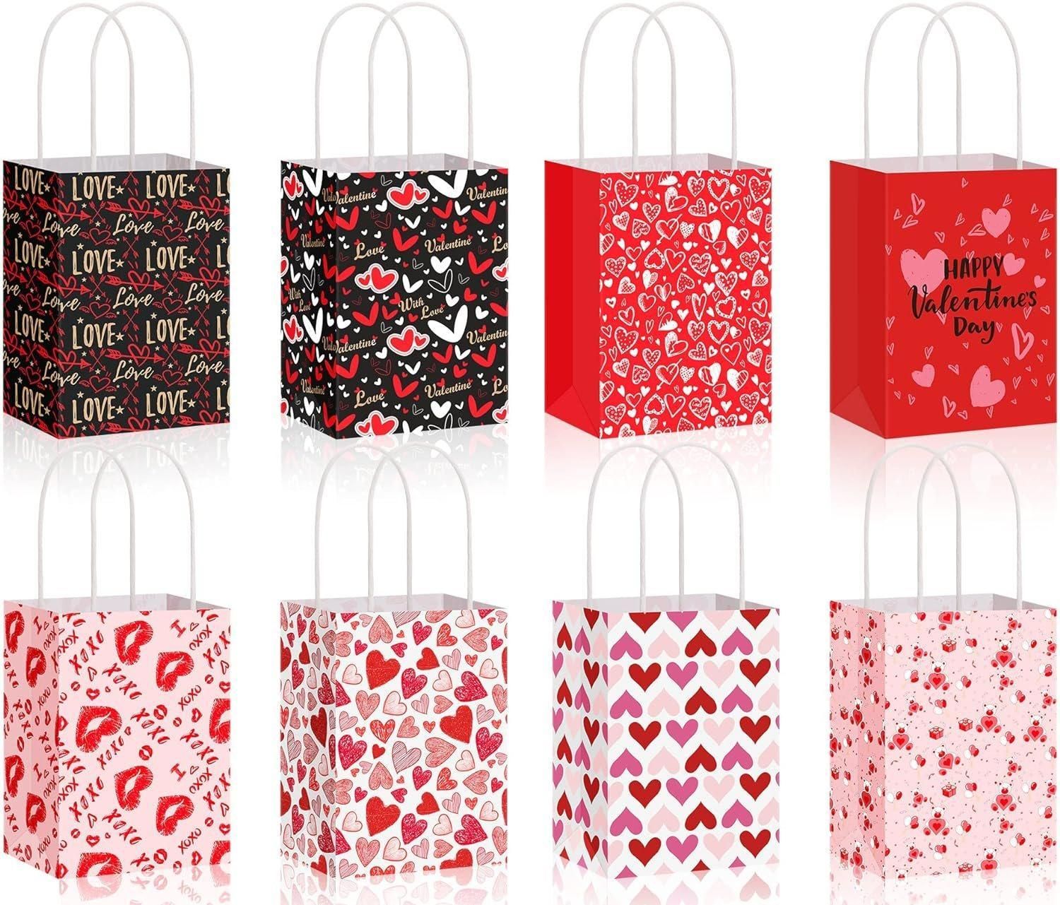 30x Valentines Day Love-Themed Tote Bag Elegant Kraft Paper Handbag Lightweight - Y169 V528-HANDBAG-30PCS-Y169-124528