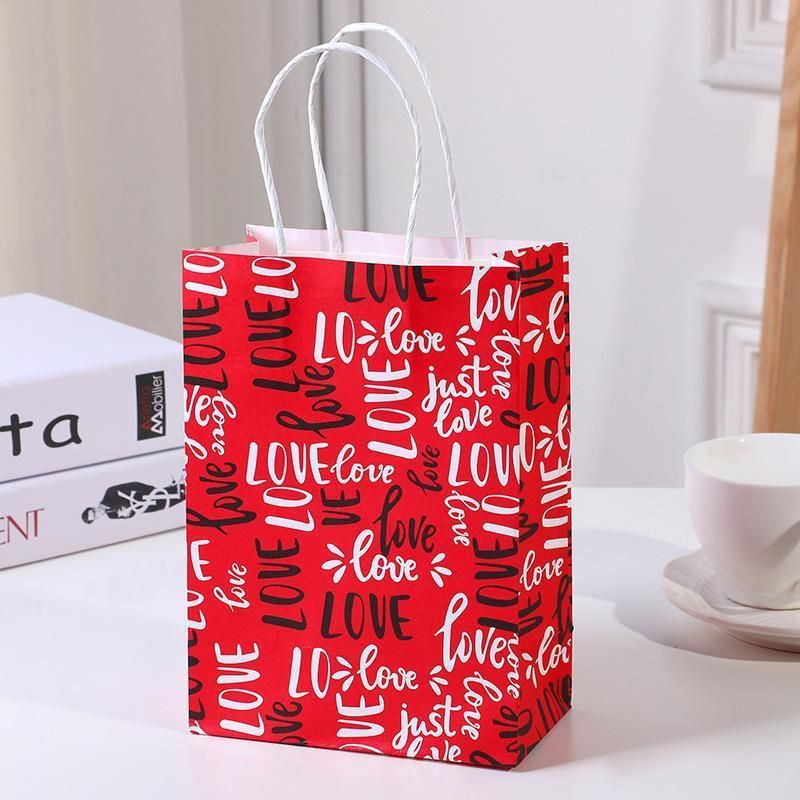 30x Valentines Day Love-Themed Tote Bag Elegant Kraft Paper Handbag Lightweight - Y169 V528-HANDBAG-30PCS-Y169-124528