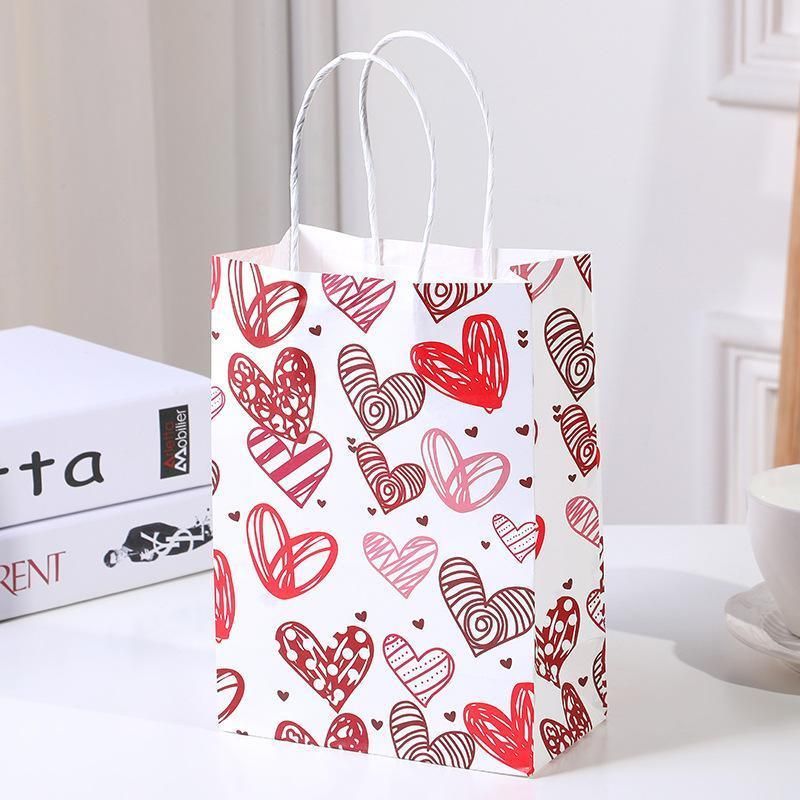 30x Valentines Day Love-Themed Tote Bag Elegant Kraft Paper Handbag Lightweight - Y169 V528-HANDBAG-30PCS-Y169-124528