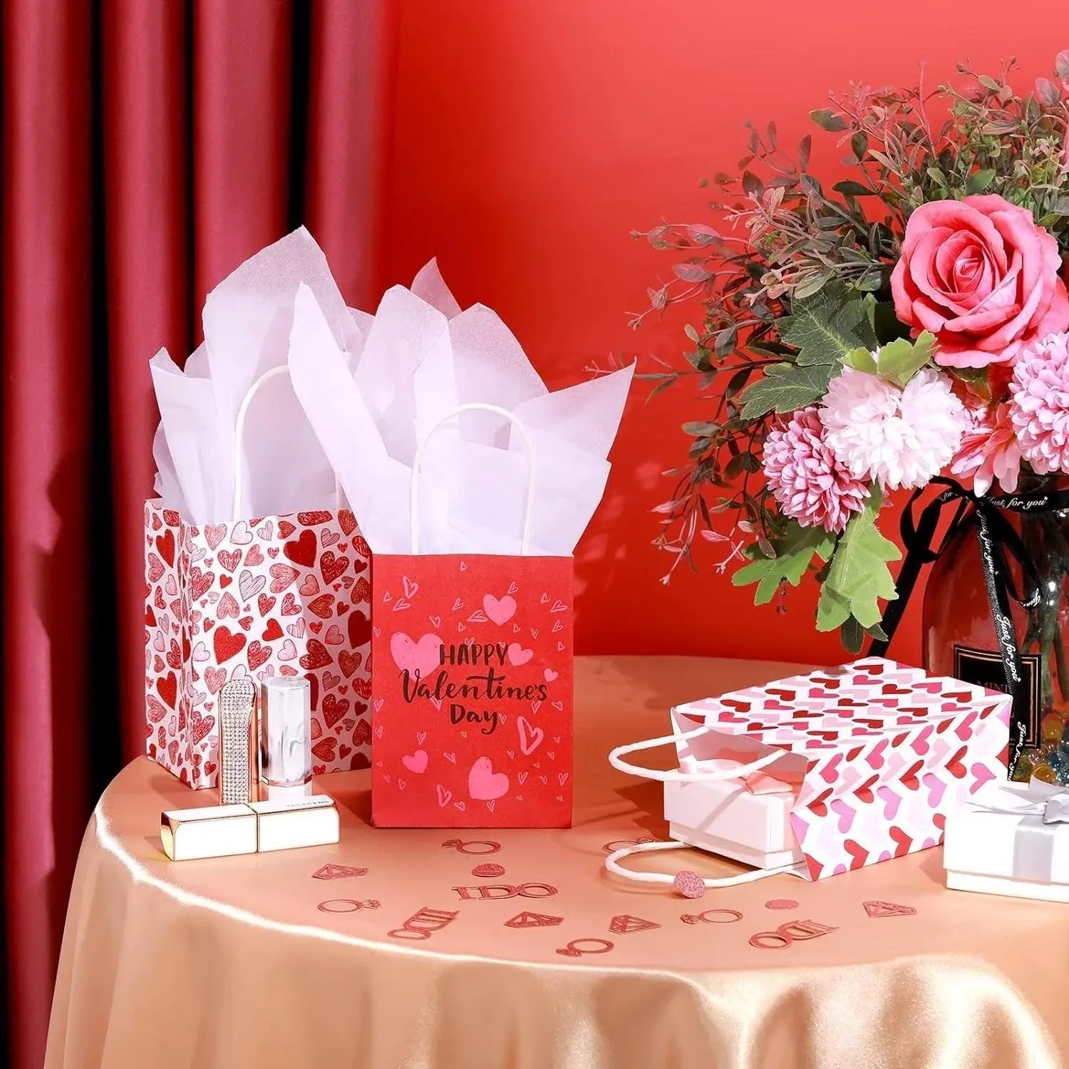 30x Valentines Day Love-Themed Tote Bag Elegant Kraft Paper Handbag Lightweight - Y171 V528-HANDBAG-30PCS-Y171-716502