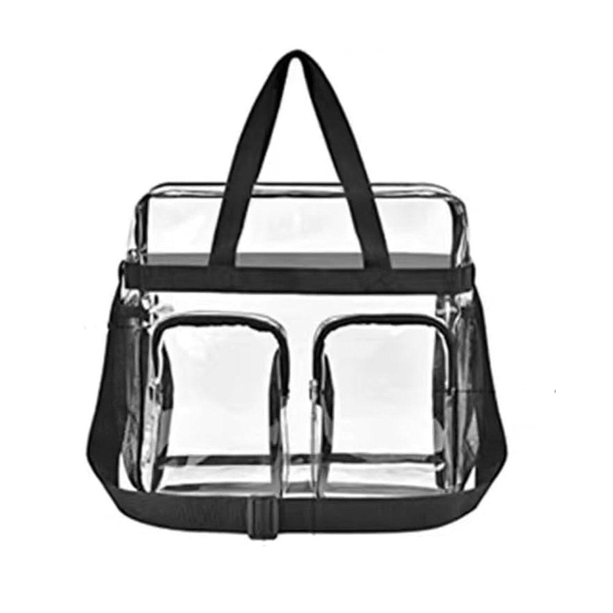 Clear Tote Bag Plastic Transparent Purse Handbag Zipper Security Event Stadium - Black V528-HANDBAG-BLACK-157868