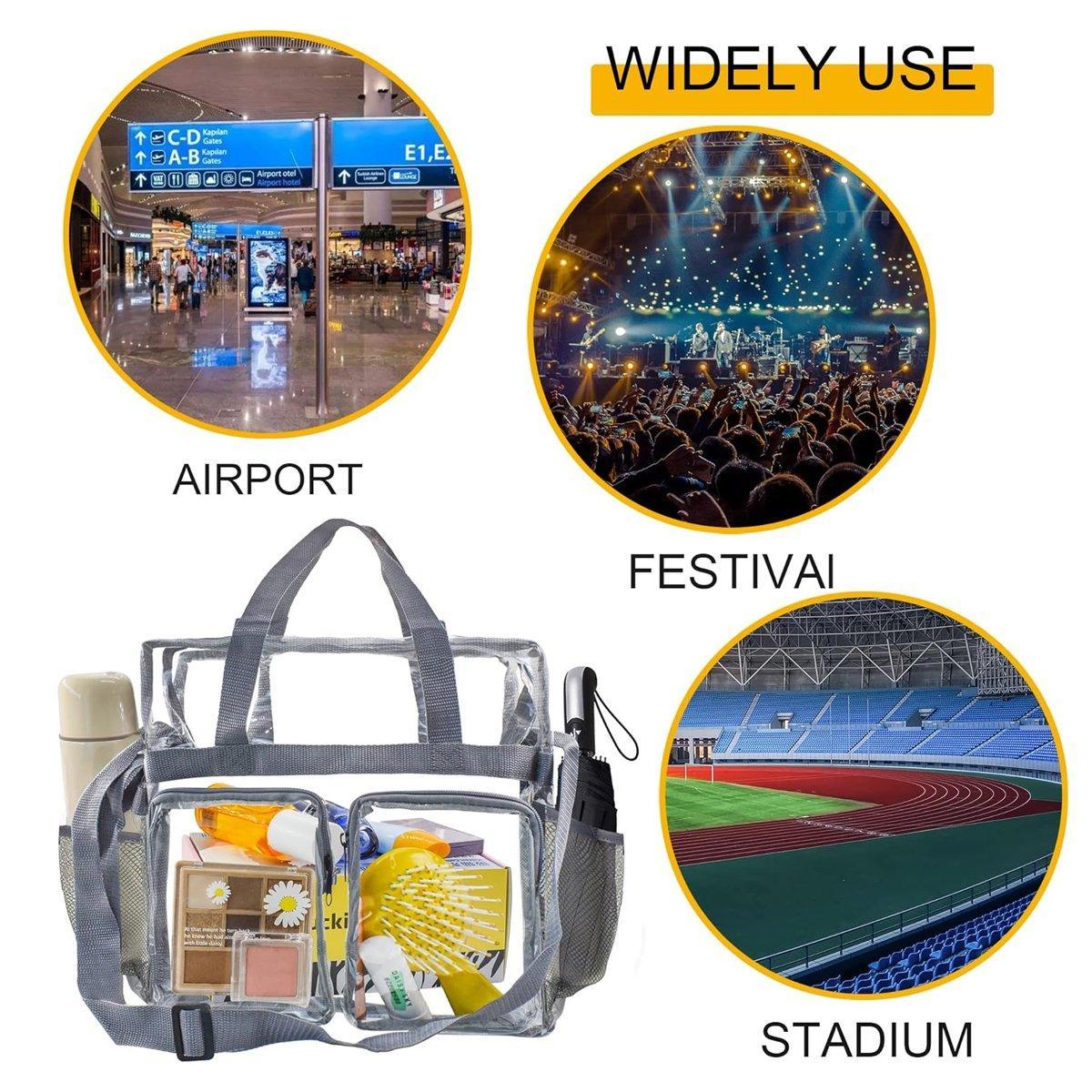 Clear Tote Bag Plastic Transparent Purse Handbag Zipper Security Event Stadium - Grey V528-HANDBAG-GREY-631258