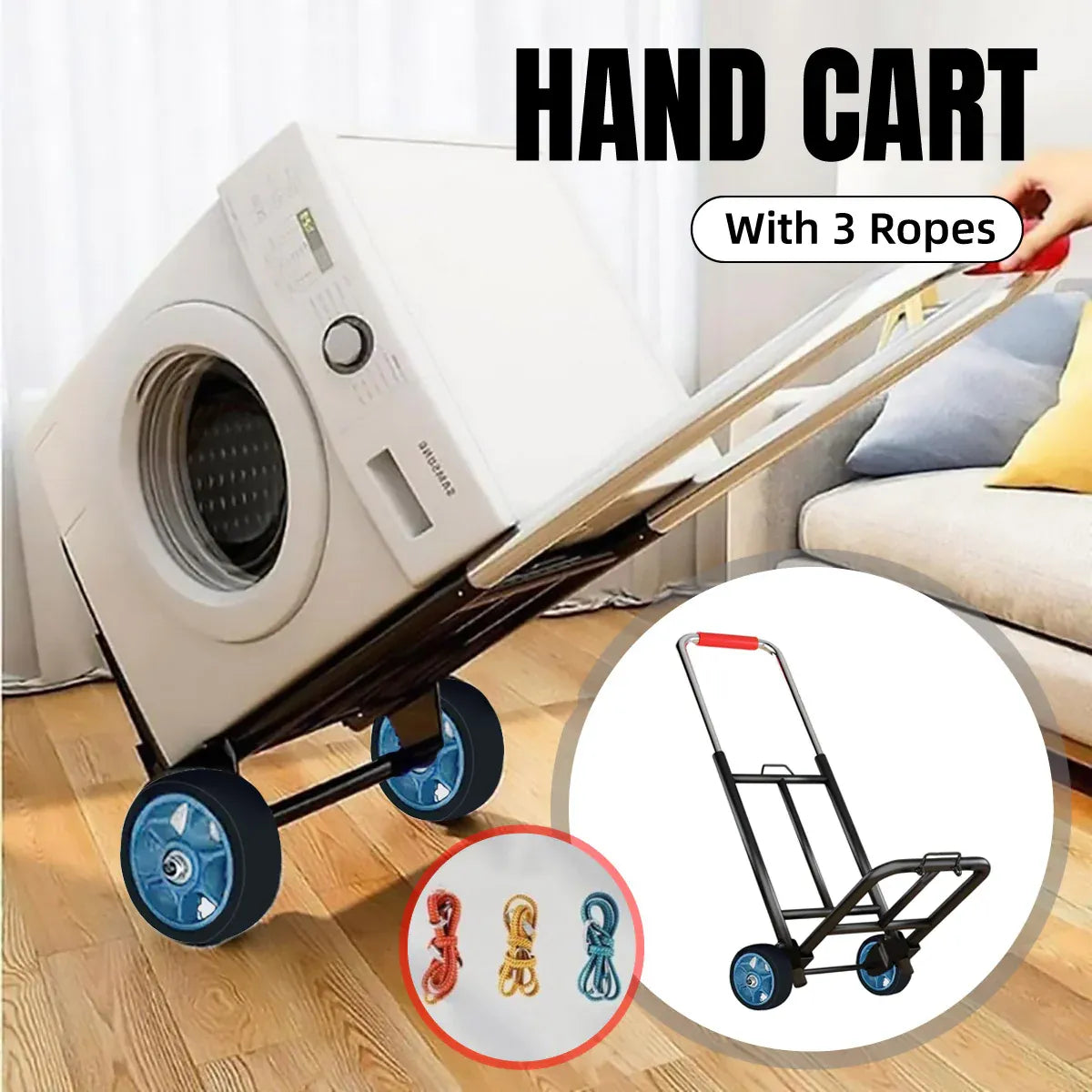 Folding Hand Trolley Heavy Duty Solid Wheel or Stair Climber Tri Wheel for Moving - Flat Ground V528-HANDCART-BLACK-76857