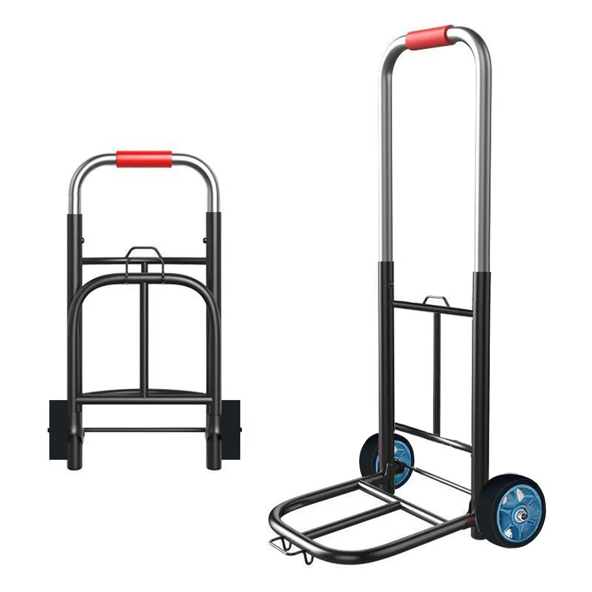 Folding Hand Trolley Heavy Duty Solid Wheel or Stair Climber Tri Wheel for Moving - Flat Ground V528-HANDCART-BLACK-76857