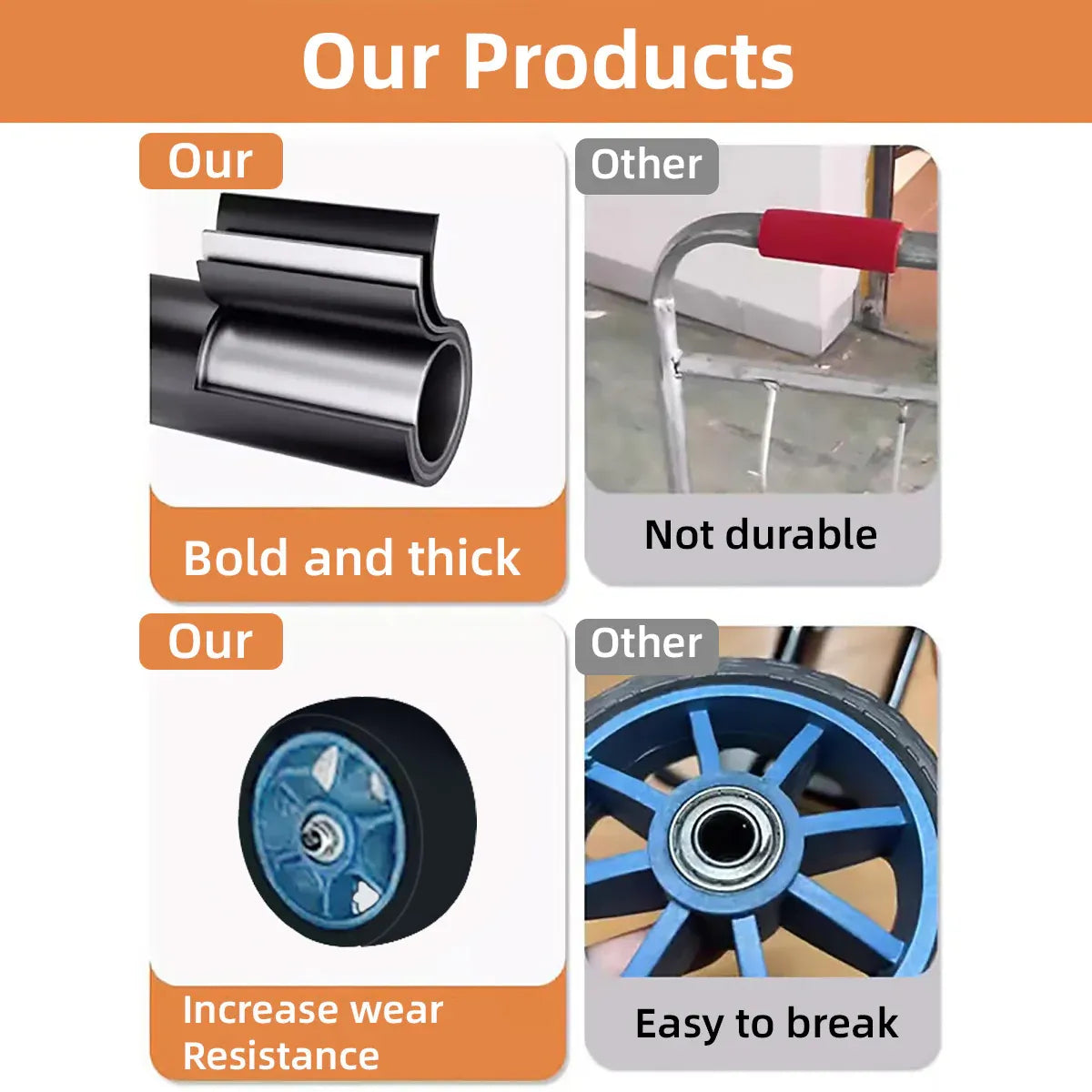 Folding Hand Trolley Heavy Duty Solid Wheel or Stair Climber Tri Wheel for Moving - Flat Ground V528-HANDCART-BLACK-76857