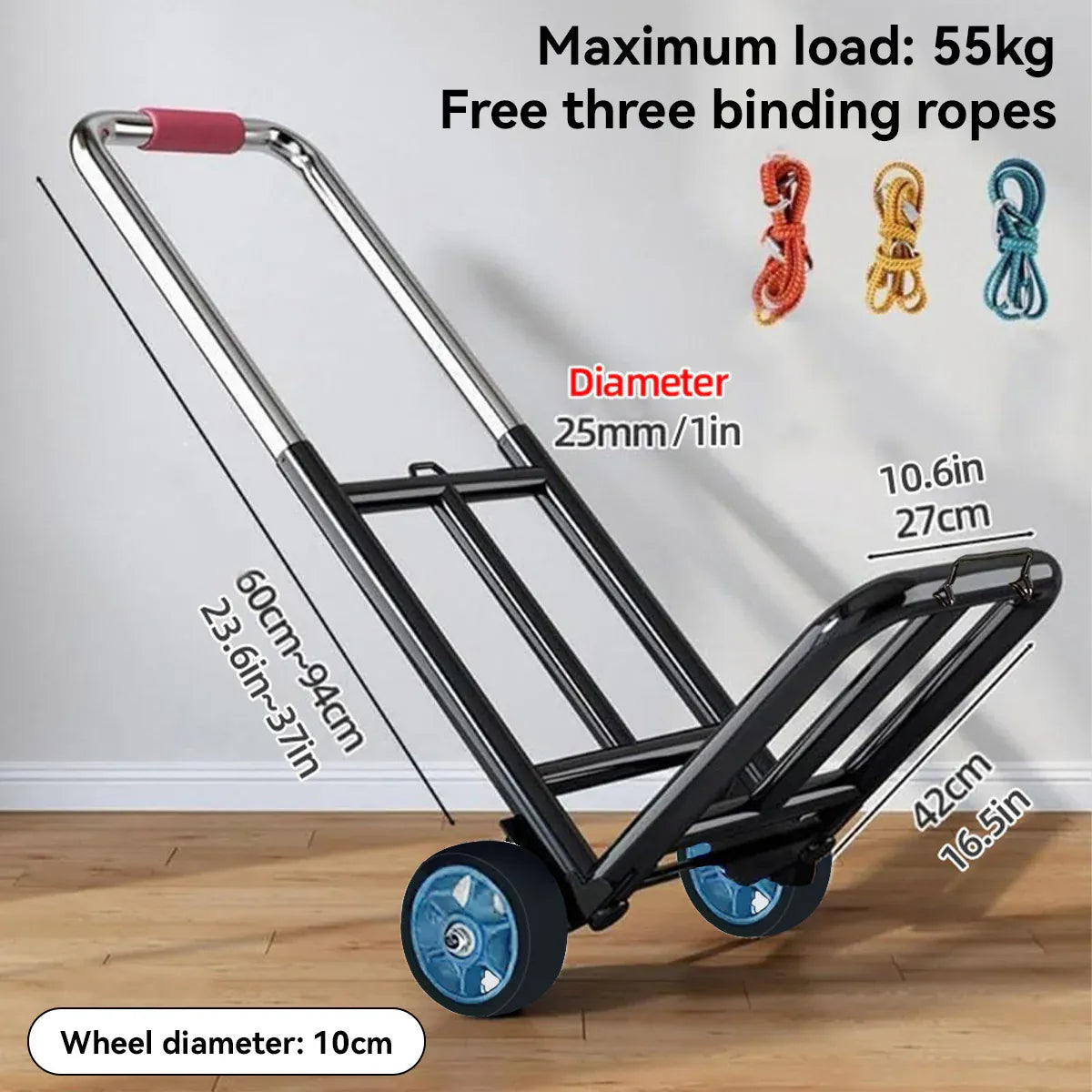 Folding Hand Trolley Heavy Duty Solid Wheel or Stair Climber Tri Wheel for Moving - Flat Ground V528-HANDCART-BLACK-76857