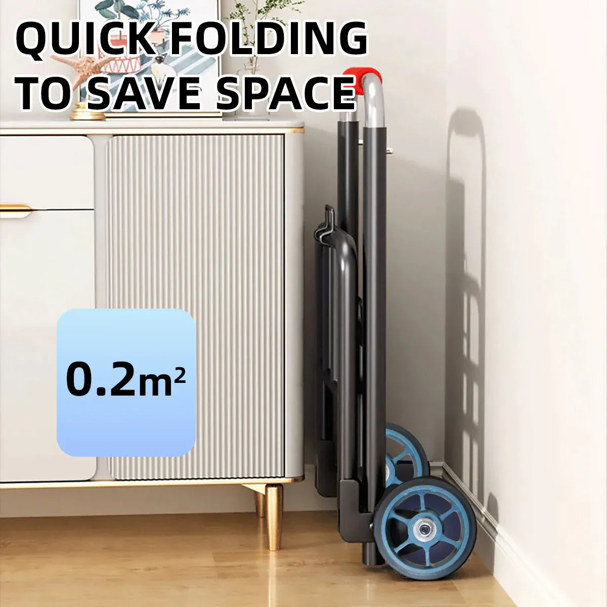 Folding Hand Trolley Heavy Duty Solid Wheel or Stair Climber Tri Wheel for Moving - Flat Ground V528-HANDCART-BLACK-76857