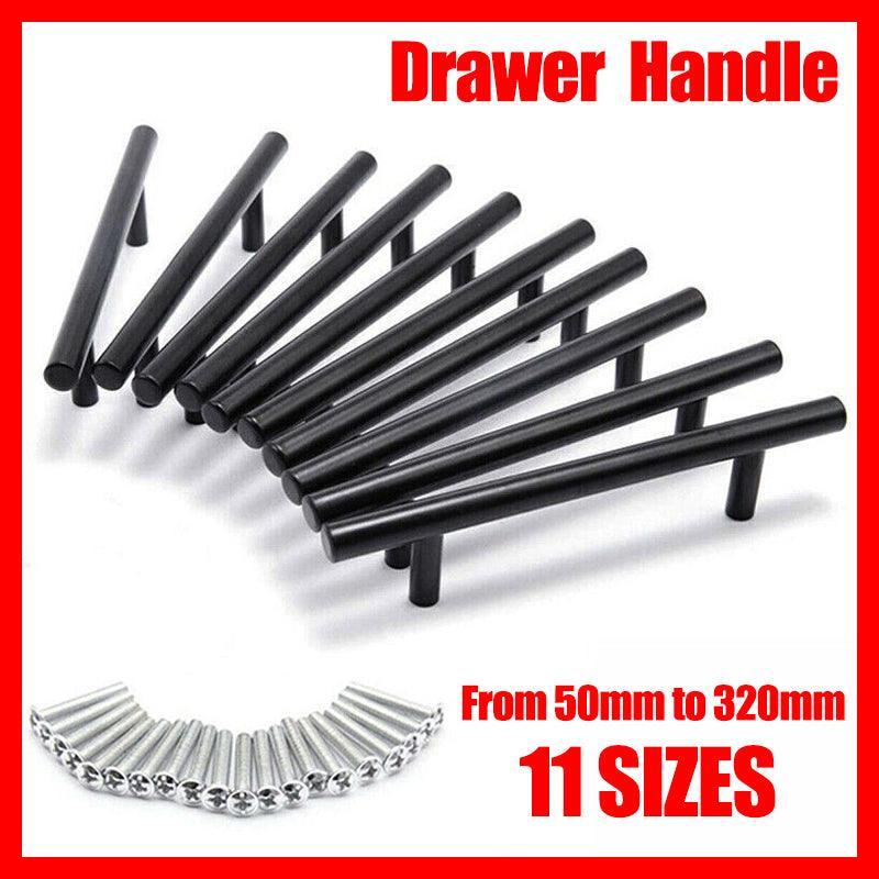5PCS Black Kitchen Cabinet Door Handles Stainless Steel Door Drawer Pull T Bar - 50mm V528-HANDLE-BLACK-50MMSINGLEHOLE-5PCS
