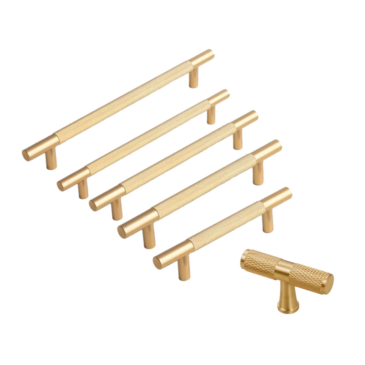 Light Luxury Cabinet Handle Full Copper Gold Straight Knurled Drawer Door Pull - Single Hole V528-HANDLE-C-50MM-577535