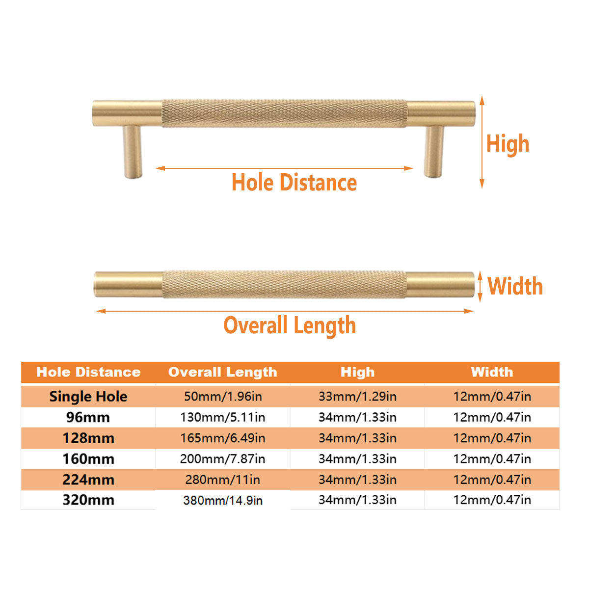 Light Luxury Cabinet Handle Full Copper Gold Straight Knurled Drawer Door Pull - Single Hole V528-HANDLE-C-50MM-577535