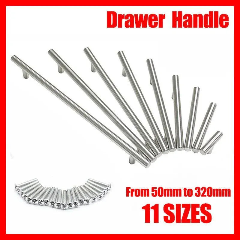 5pcs Silver Kitchen Cabinet Door Handles Stainless Steel Door Drawer Pull T Bar - 100mm/64mm V528-HANDLE-SILVER-100-64MM-5PCS-57199