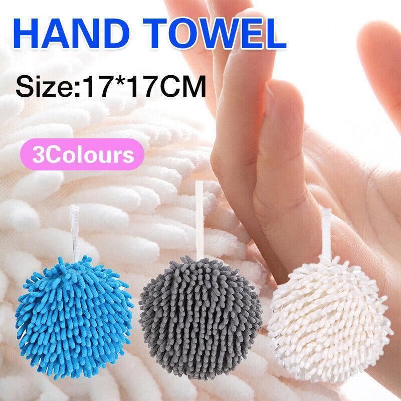 Chenille Hanging Ball Towel for Kitchen Bathroom Hand Drying Absorbent Cloth - Blue V528-HANDTOWEL-BLUE-2PCS-177626