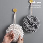 Chenille Hanging Ball Towel for Kitchen Bathroom Hand Drying Absorbent Cloth - Blue V528-HANDTOWEL-BLUE-2PCS-177626