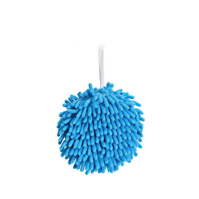 Chenille Hanging Ball Towel for Kitchen Bathroom Hand Drying Absorbent Cloth - Blue V528-HANDTOWEL-BLUE-2PCS-177626