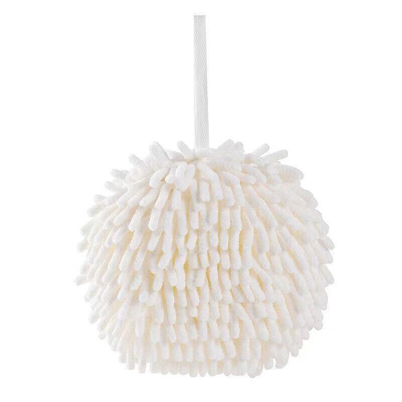 Chenille Hanging Ball Towel for Kitchen Bathroom Hand Drying Absorbent Cloth - White V528-HANDTOWEL-WHITE-2PCS-889787