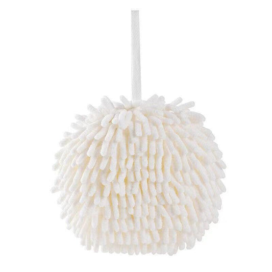 Chenille Hanging Ball Towel for Kitchen Bathroom Hand Drying Absorbent Cloth - White V528-HANDTOWEL-WHITE-2PCS-889787