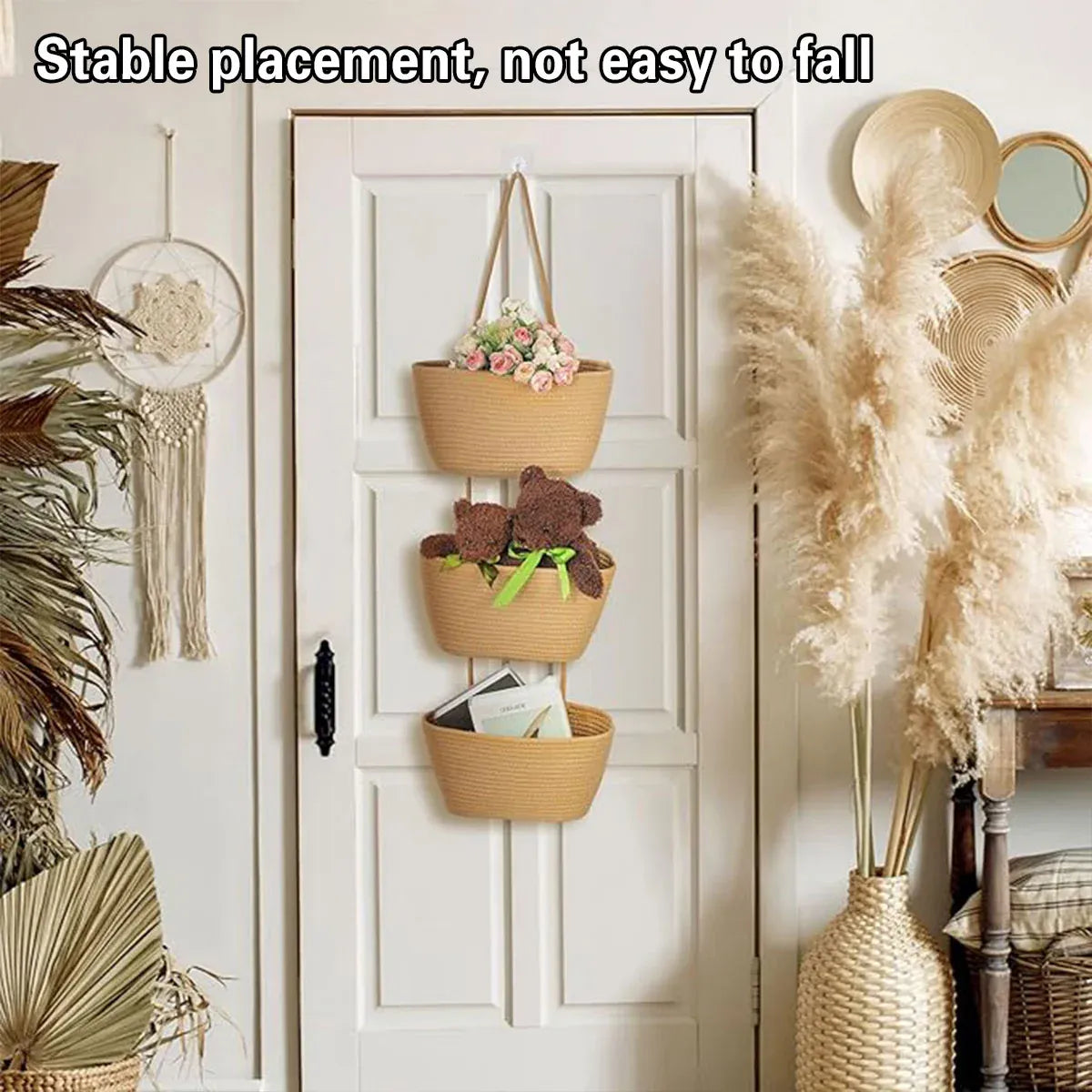 3 Layer Wall Mounted Storage Basket Hanging Organizer Rack for Household Items - Brown V528-HANGING-BASKET-BROWN-801638