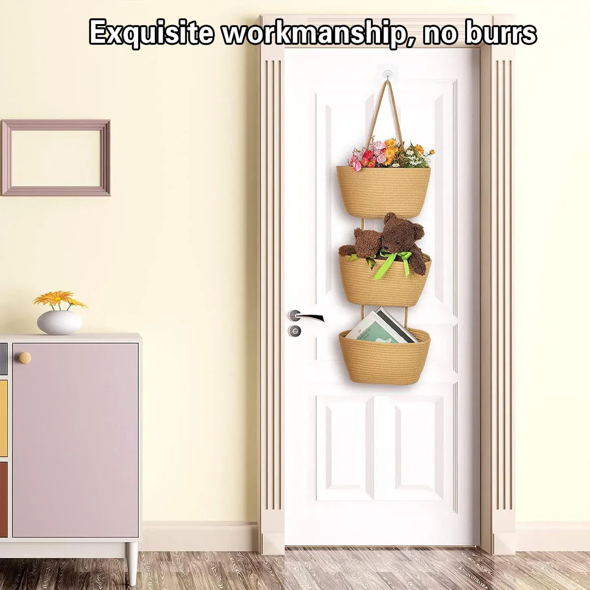 3 Layer Wall Mounted Storage Basket Hanging Organizer Rack for Household Items - Brown V528-HANGING-BASKET-BROWN-801638
