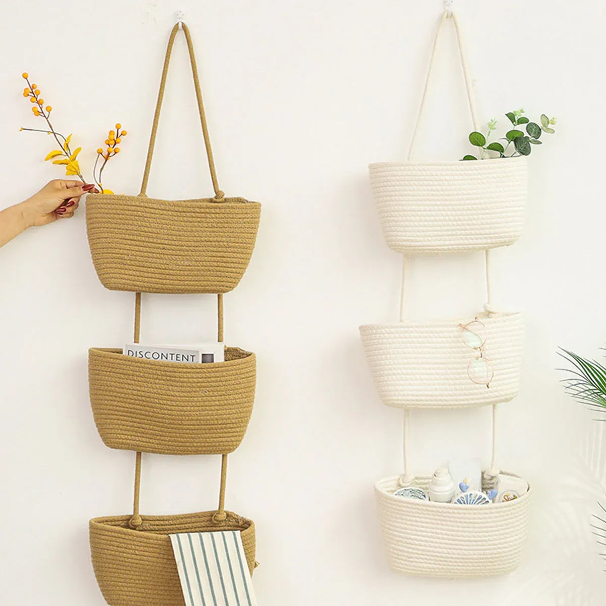 3 Layer Wall Mounted Storage Basket Hanging Organizer Rack for Household Items - Brown V528-HANGING-BASKET-BROWN-801638