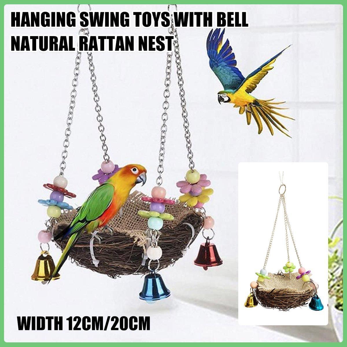 Bird Parrot Swing Stand Rattan Nest Hanging Basket Chew Toy for Small Medium Pet - L-20cm V528-HANGING-BASKET-L-814698