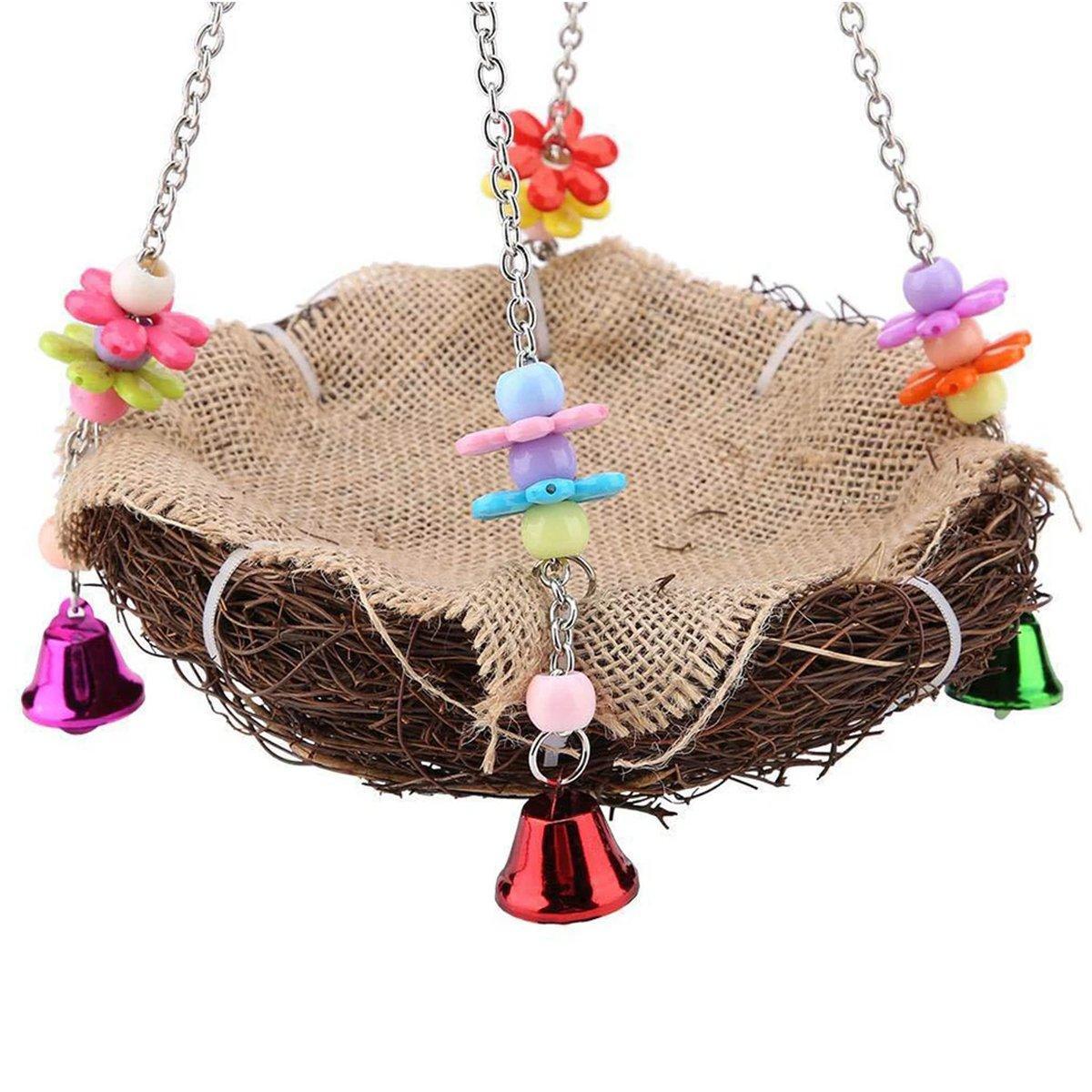 Bird Parrot Swing Stand Rattan Nest Hanging Basket Chew Toy for Small Medium Pet - L-20cm V528-HANGING-BASKET-L-814698