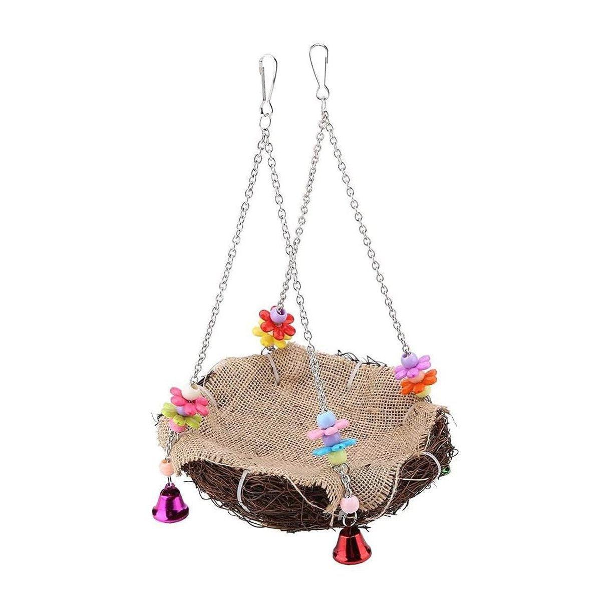 Bird Parrot Swing Stand Rattan Nest Hanging Basket Chew Toy for Small Medium Pet - L-20cm V528-HANGING-BASKET-L-814698