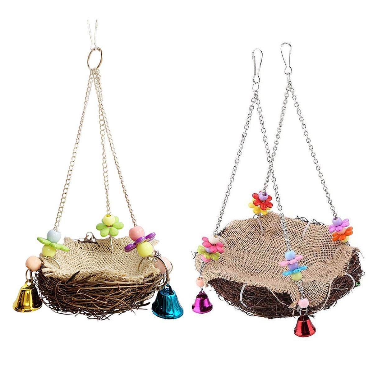 Bird Parrot Swing Stand Rattan Nest Hanging Basket Chew Toy for Small Medium Pet - S-12cm V528-HANGING-BASKET-S-450078