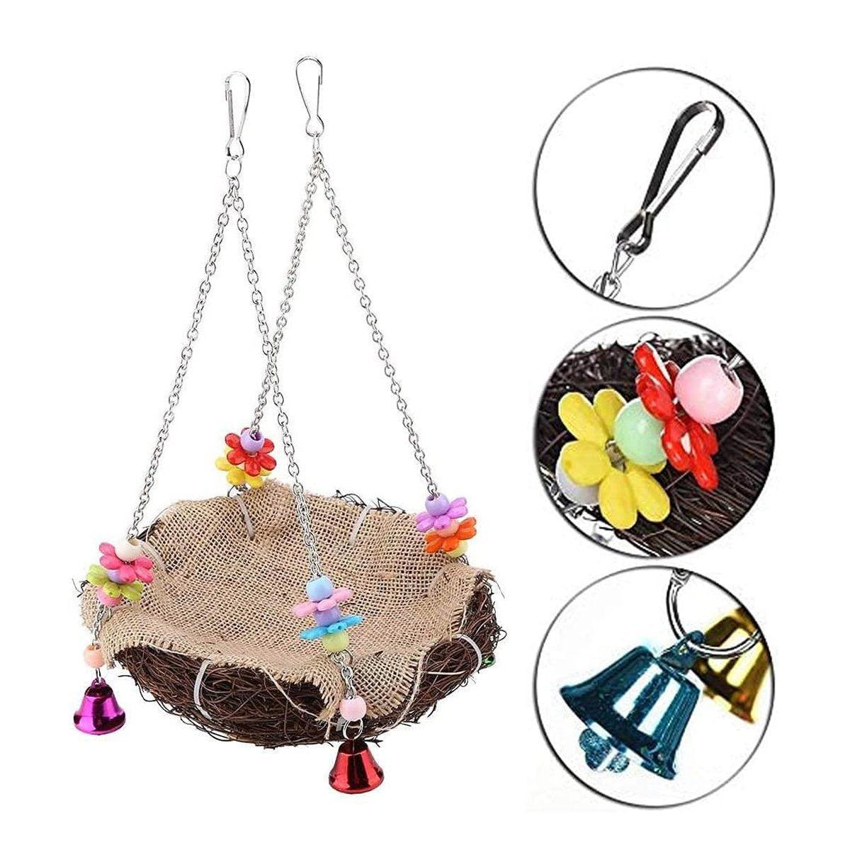 Bird Parrot Swing Stand Rattan Nest Hanging Basket Chew Toy for Small Medium Pet - S-12cm V528-HANGING-BASKET-S-450078