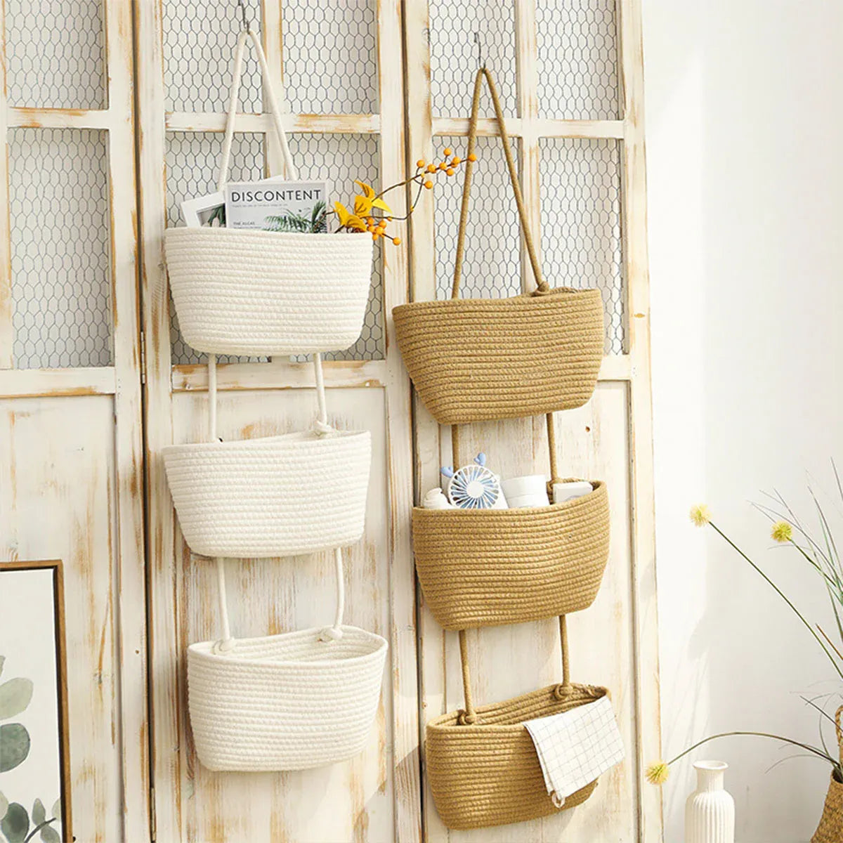 3 Layer Wall Mounted Storage Basket Hanging Organizer Rack for Household Items - White V528-HANGING-BASKET-WHITE-756030