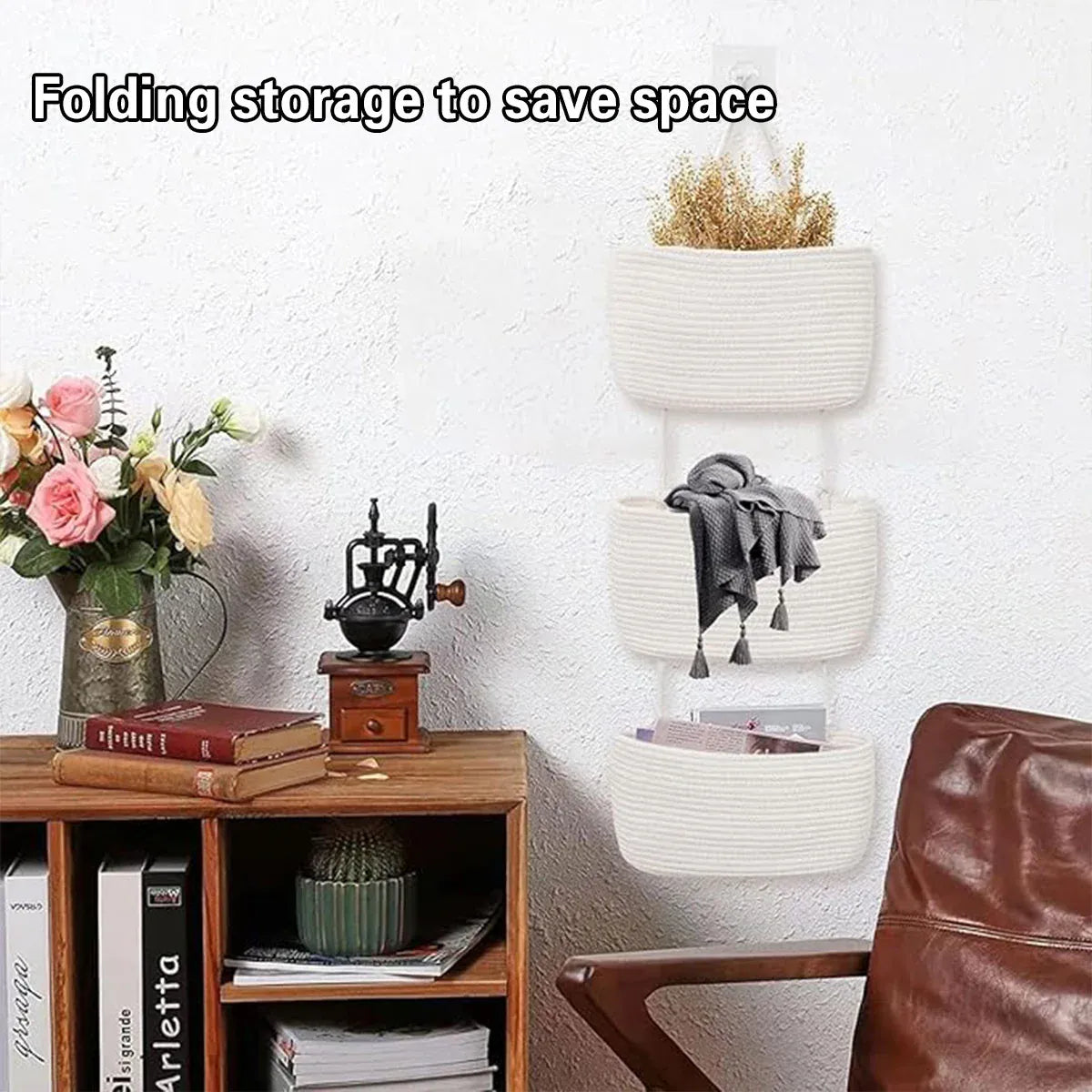 3 Layer Wall Mounted Storage Basket Hanging Organizer Rack for Household Items - White V528-HANGING-BASKET-WHITE-756030