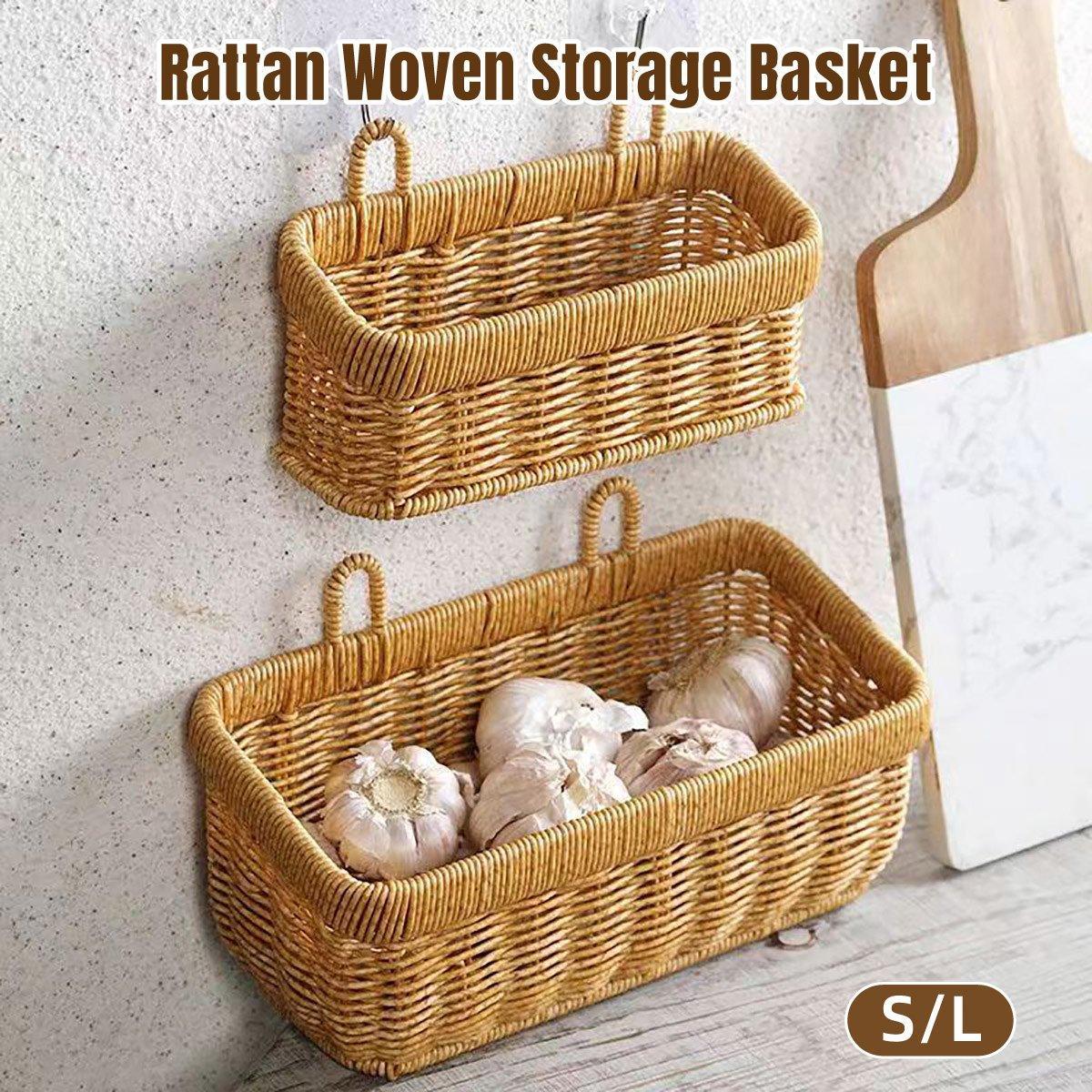 Wall-Mounted Rattan Style Hanging Storage Basket Kitchen Vegetable Fruit Basket - Small V528-HANGING-SMALL-928185