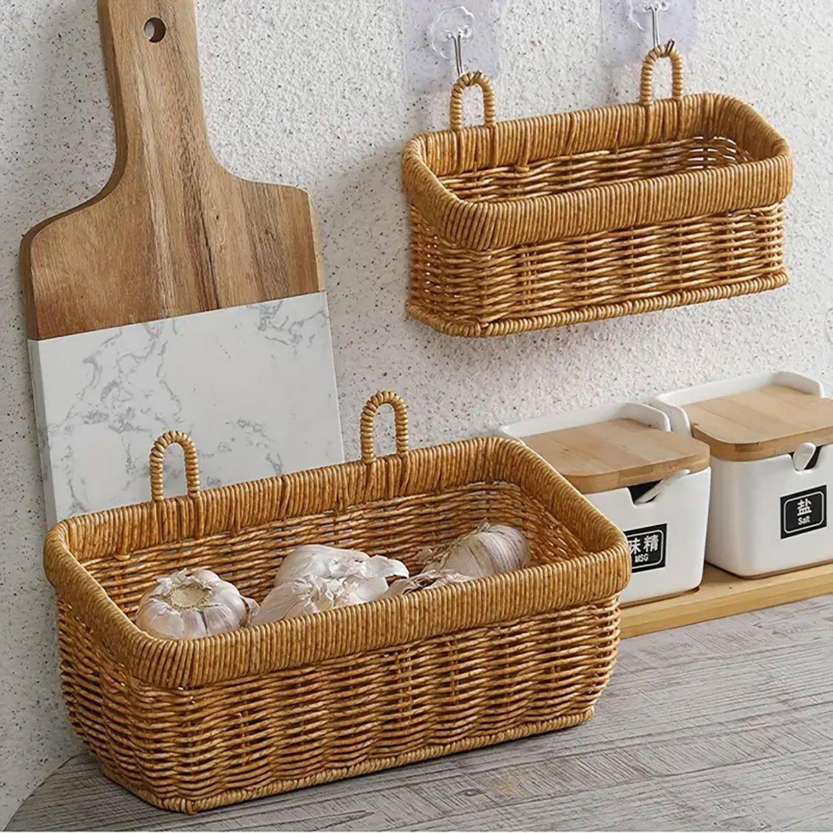 Wall-Mounted Rattan Style Hanging Storage Basket Kitchen Vegetable Fruit Basket - Small V528-HANGING-SMALL-928185