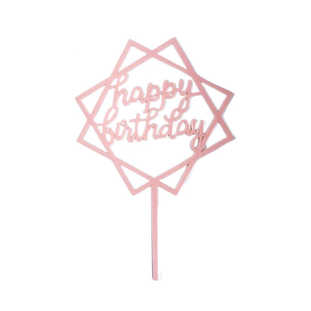 Acrylic Home Happy Birthday Decor Baking Cake Topper Card Party Decor Supply - Pink P20 V528-HAPPY-BIRTHDAY-TOP-P20-4862354