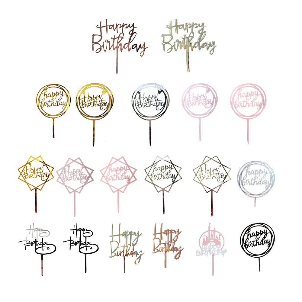 Acrylic Home Happy Birthday Decor Baking Cake Topper Card Party Decor Supply - Rose Gold R31 V528-HAPPY-BIRTHDAY-TOP-R31-1684186
