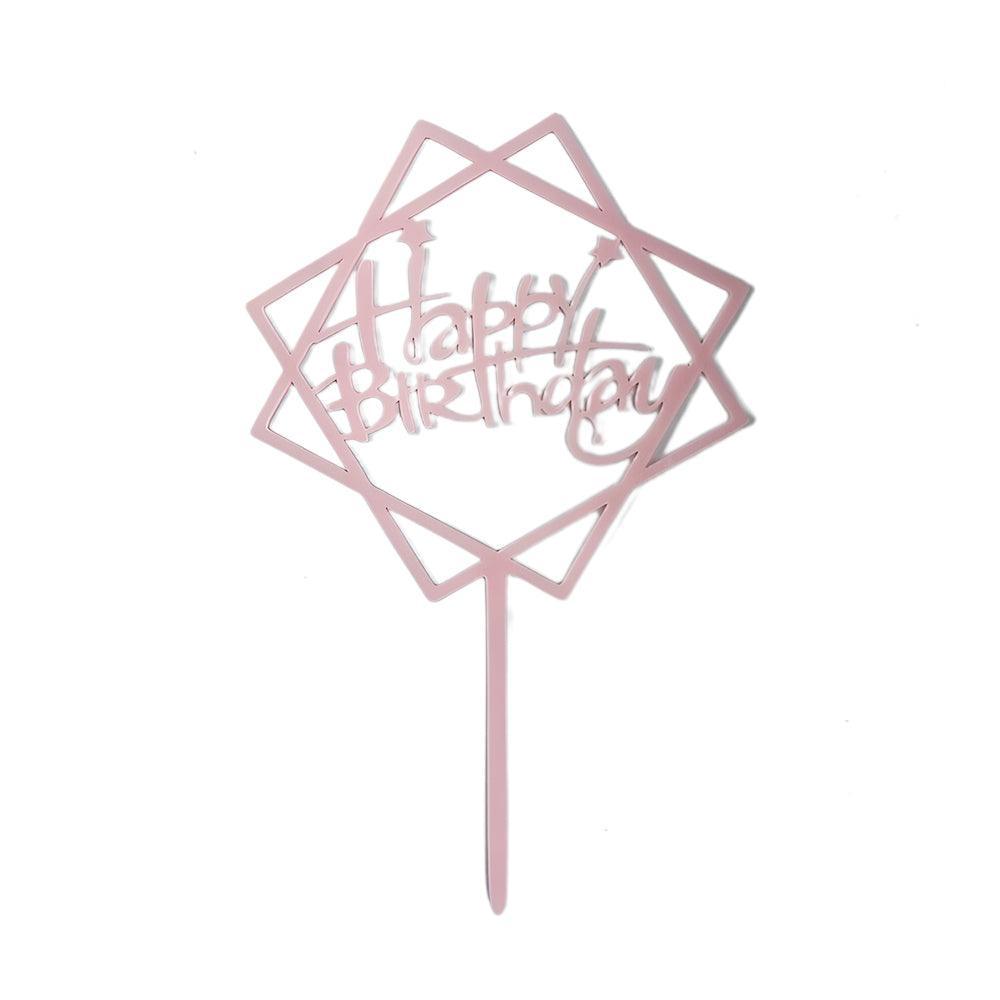 Acrylic Home Happy Birthday Decor Baking Cake Topper Card Party Decor Supply - Silver S24 V528-HAPPY-BIRTHDAY-TOP-S24-4168412