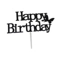 Happy Birthday Cake Topper Colour Printed Acrylic Party Decorations - Black-Butterfly V528-HAPPY-BLACK-294841