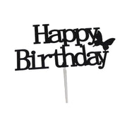 Happy Birthday Cake Topper Colour Printed Acrylic Party Decorations - Black-Butterfly V528-HAPPY-BLACK-294841